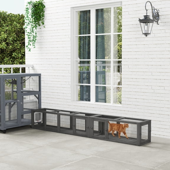 PawHut 98" Cat Tunnel Outdoor with Combinable Design, Doors, Dark Gray