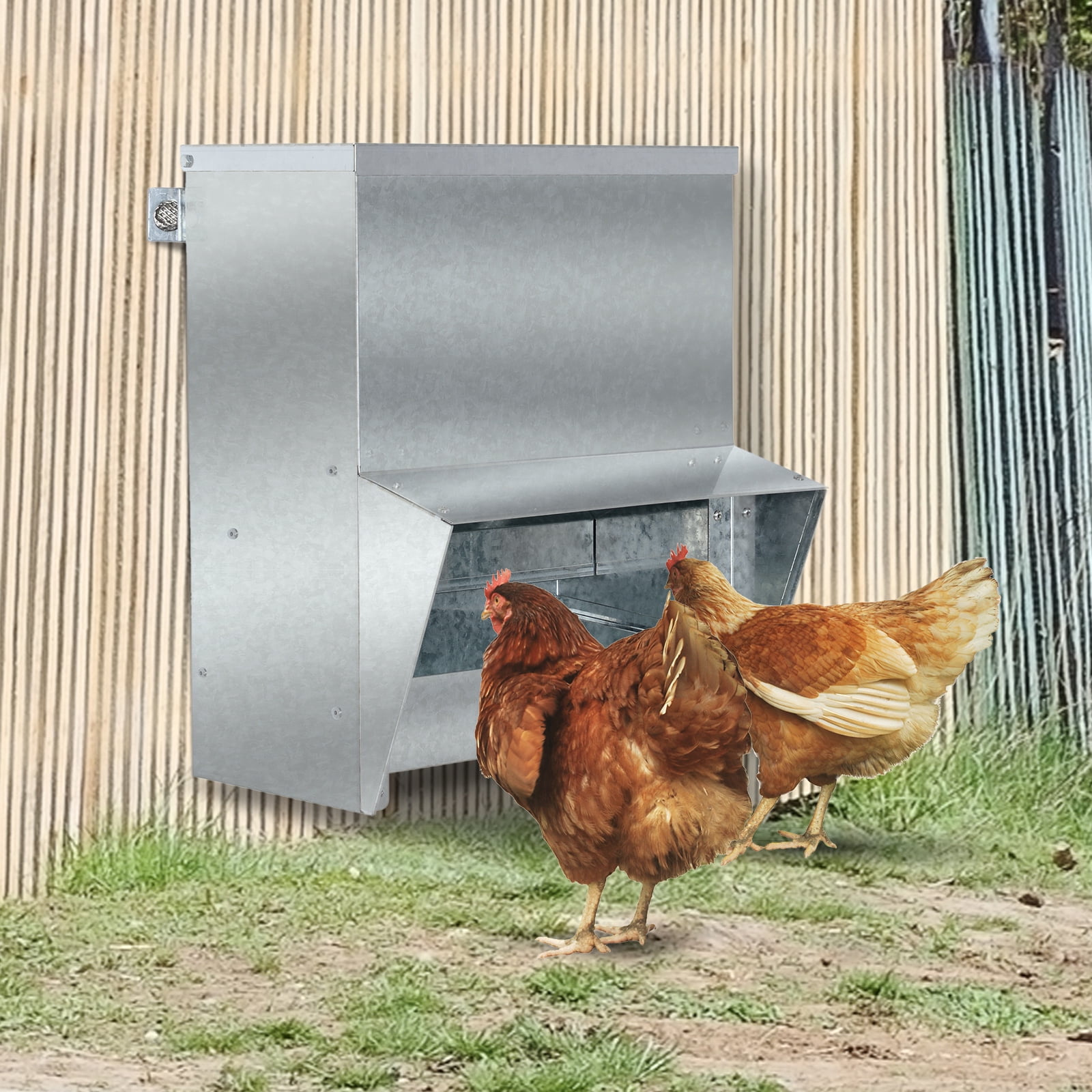 Galvanized Steel Automatic Wall-Mounted Chicken Feeder