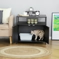 thumbnail image 1 of PawHut Cat Litter Box Enclosure Double-door Nightstand with Storage Shelf Black, 1 of 9