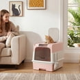 thumbnail image 1 of PawHut Cat Litter Box, Hooded Cat Litter Tray with Drawer Pan, 4 Deodorization Bags, Easy to Clean, Pink, 1 of 9