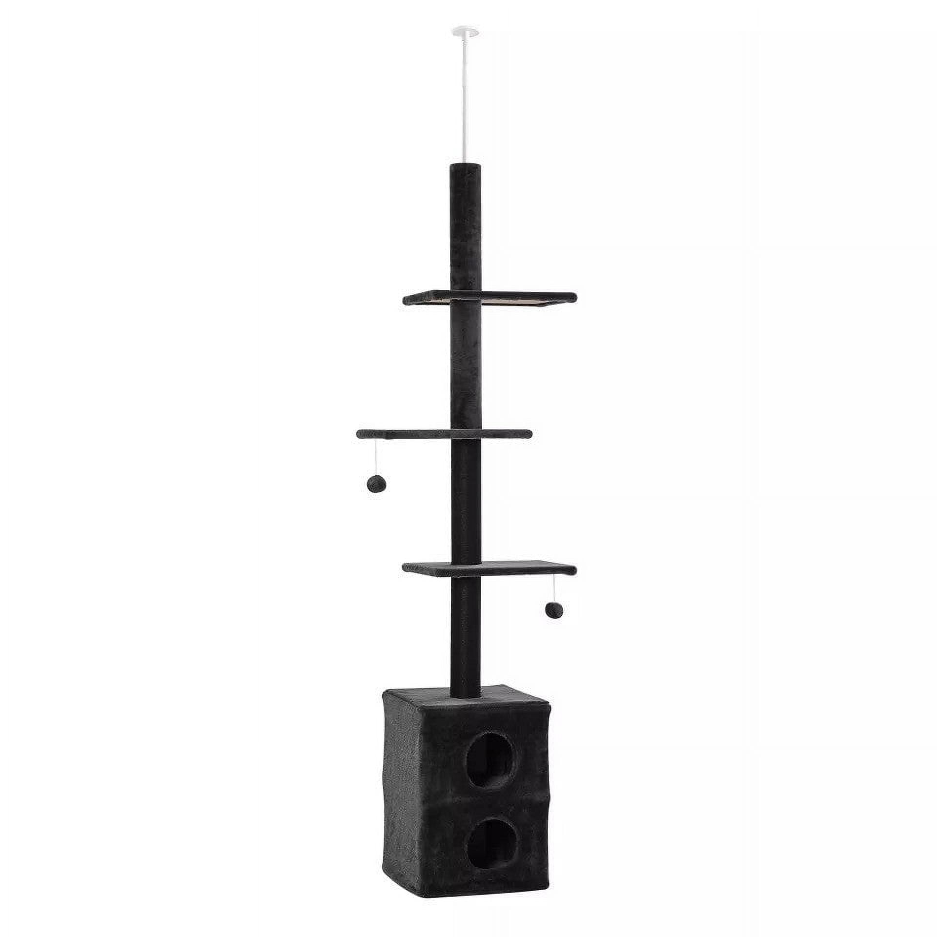 Black Adjustable Floor-to-Ceiling Cat Tree with Jute Scratching Posts