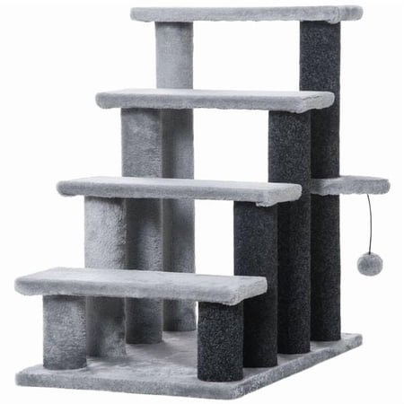 PawHut Cat Tree, Cat Tower Cat Stair Steps with Scratching Post, Light Gray