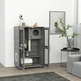 thumbnail image 1 of PawHut Cat House with Cat Tree Kitty Cage with Scratching Posts Condo Wheels Flap Door, Gray, 31.5" x 20" x 48.5", 1 of 9