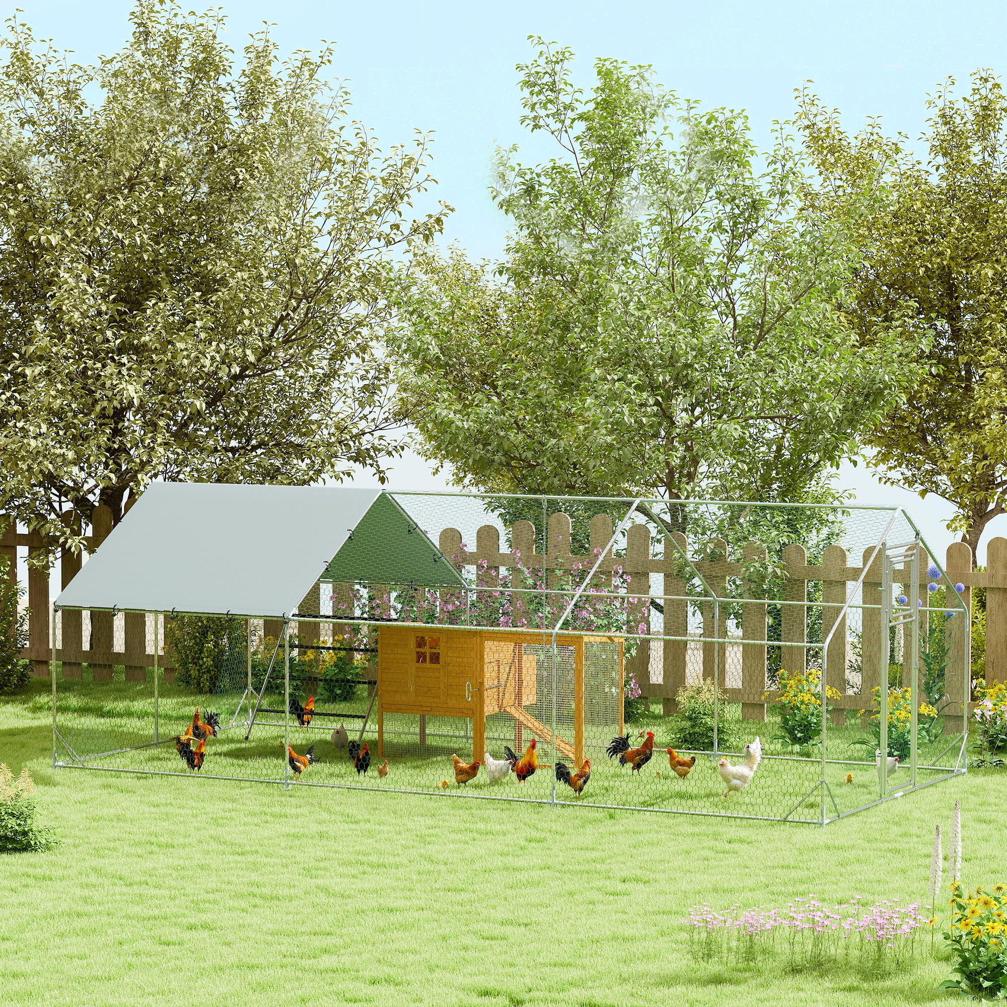 Large Galvanized Steel Chicken Coop with UV-Resistant Cover