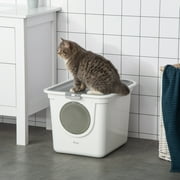 PawHut Covered Cat Litter Box, Kitty Litter Box with Front Entrance, Top Exit, Scoop, Easy Cleaning Cat Toilet for Odor Control, White