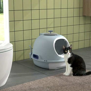 PawHut Covered Cat Litter Box with Lid and Scoop, Blue