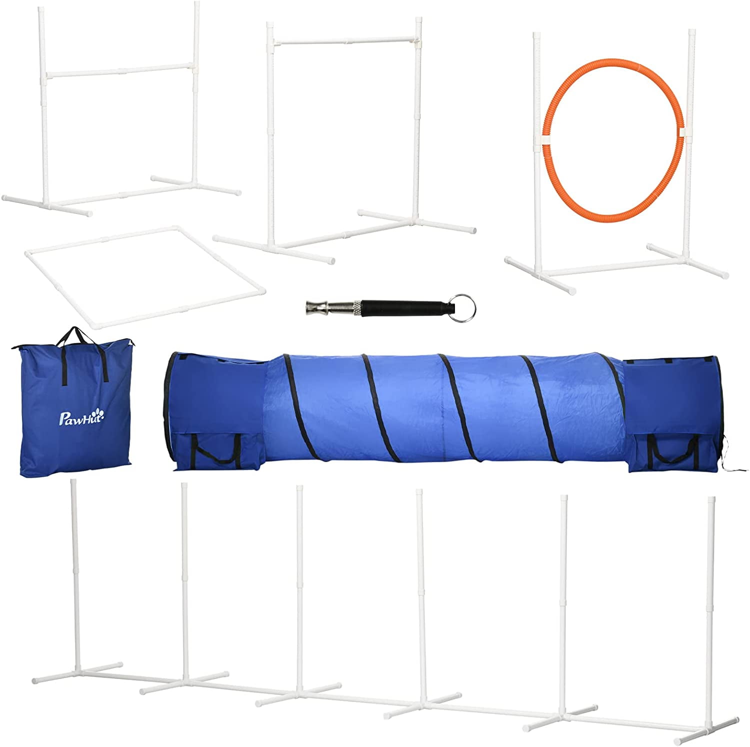 PawHut Blue Dog Agility Training Set with Tunnel and Whistle
