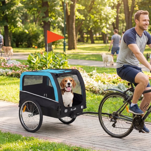 PawHut Dog Bike Trailer, Pet Cart Bicycle Carrier with 20" Air Tires, Quick-Release Wheels, Reflectors, Flag, Dog Cart for Bicycle