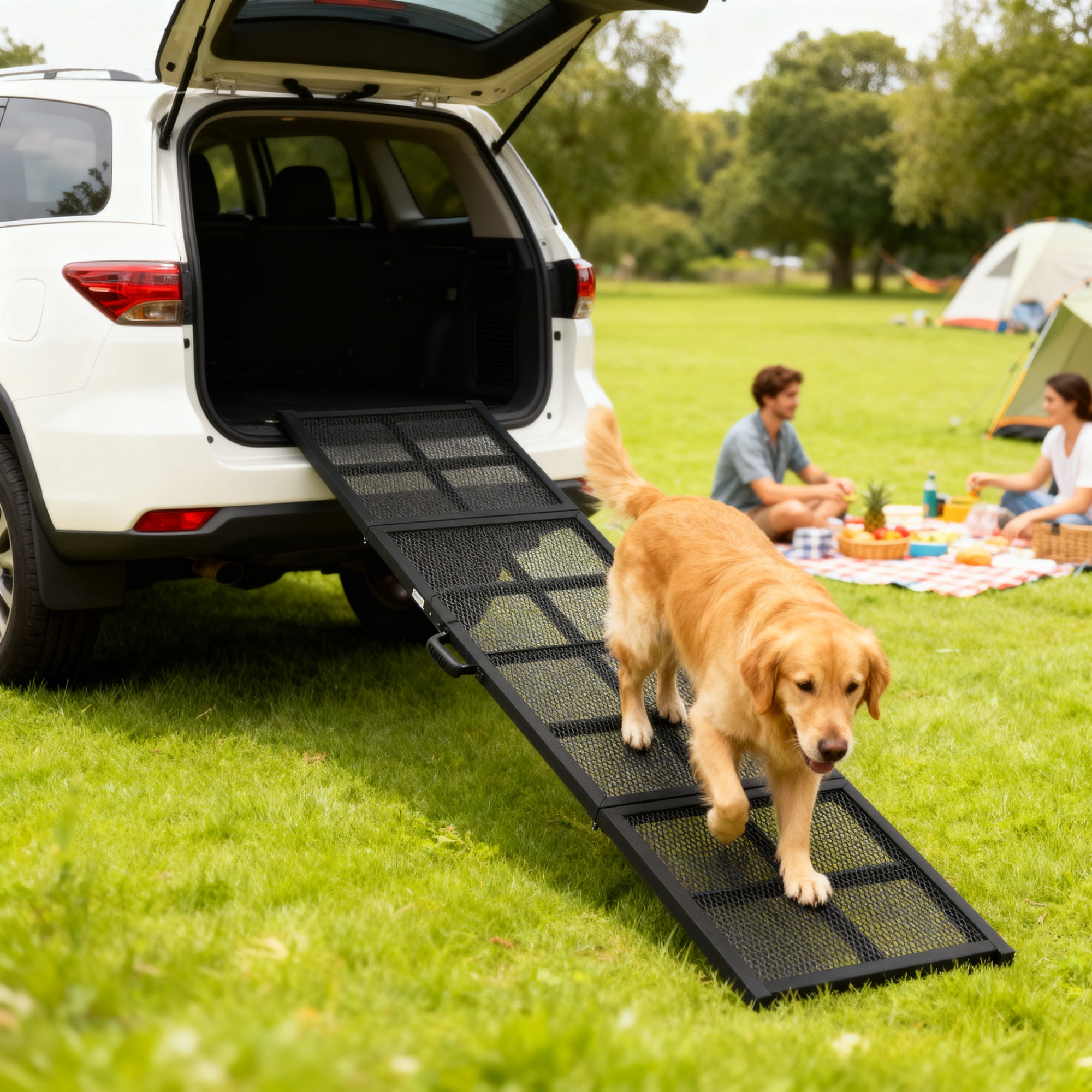 PawHut Dog Car Ramp, 75" x 20" Extra Long and Wide Pet Ramp with Non-Slip Surface, Folding Portable Pet Stairs for Large, Small & Senior Dogs