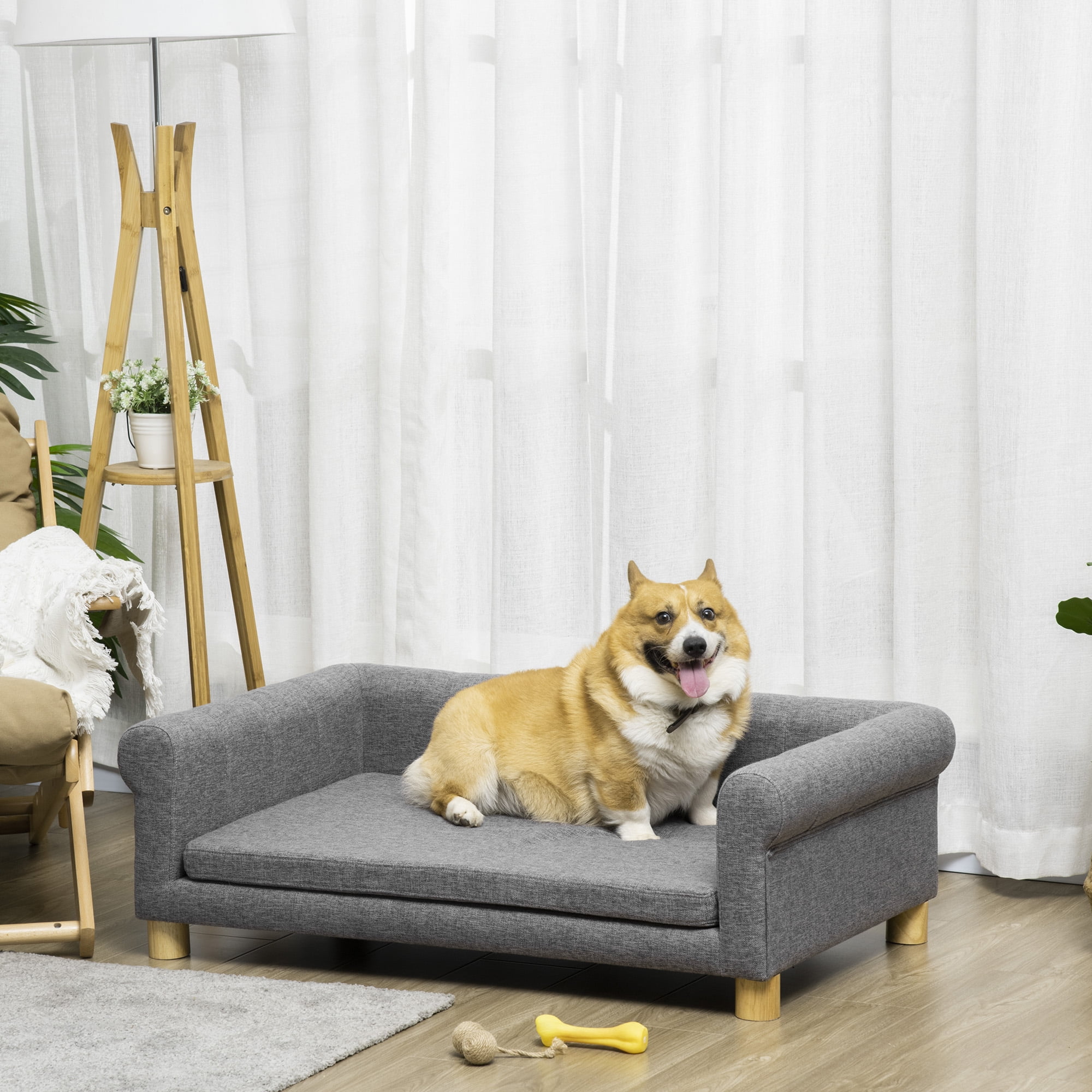Medium Dark Gray Elevated Pet Sofa with Removable Cushion