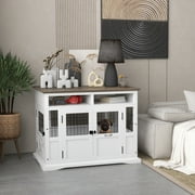 PawHut Dog Crate Furniture Side End Table with Storage, 41" Modern Wooden Dog Kennel Furniture with Double Doors for Small and Medium Dogs, White