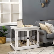 PawHut Dog Crate Furniture, Small Dog Cage End Table with Two Opening Sides, Lockable Door, Puppy Kennel Indoor, Cute and Decorative, Pure White