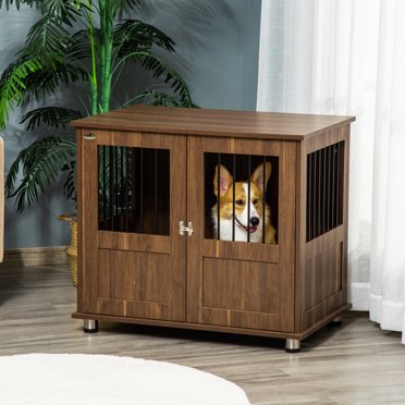 GIKPAL Double Door Pet Dog Cage, 32-Inch Size Crate with Padded, Indoor ... - Advanced Dog Crate For Wooden Small Breeds