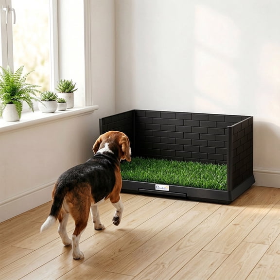 PawHut Dog Grass Pad with High Walls and Tray, Indoor Potty Tray for Puppy Training, Pee Pad Holder with Artificial Grass and Drainage