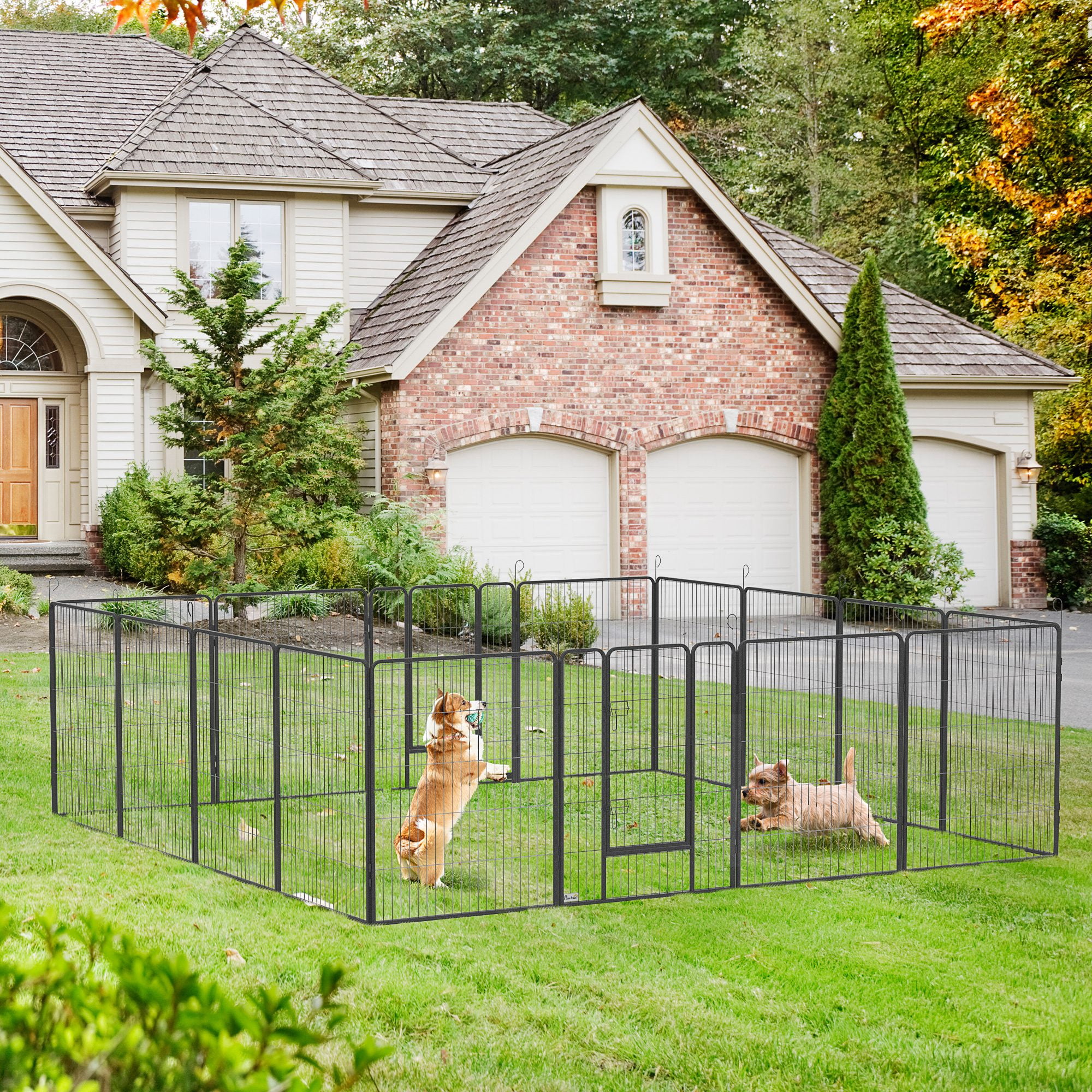 PawHut 16 Panel 40 Inch Dog Playpen for Small Medium and Large Dogs Gray Walmart