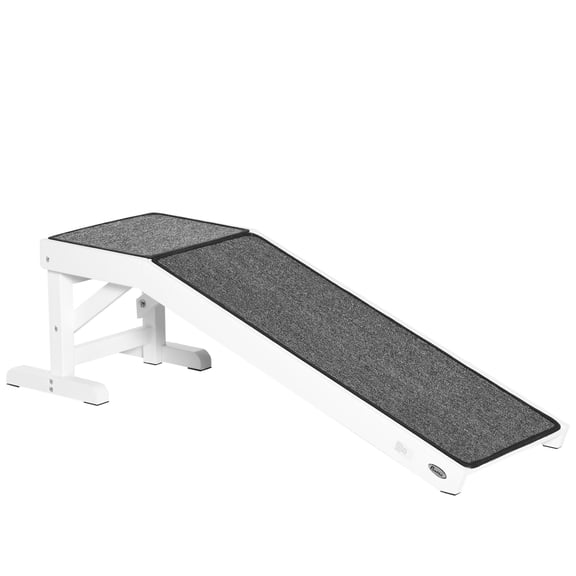 PawHut Dog Ramp for Bed, 49 x 16 x 14 Non-Slip Carpet Pet Ramp with Top Platform, White Wooden Dog Ramp for High Beds