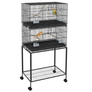 Double Stackable Bird Cage on Wheels, 64.5 Inch Rolling Flight Cage with Removable Divider for Parakeets, Finches and Canaries, Black