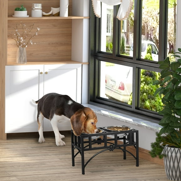 PawHut 17" Double Stainless Steel Heavy Duty Dog Food Bowl Pet Elevated Feeding Station