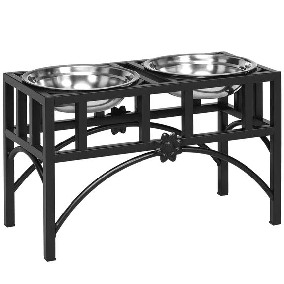 PawHut Double Stainless Steel Heavy Duty Dog Food Bowl Elevated Pet Feeding Station for Medium Dogs, 17 inches