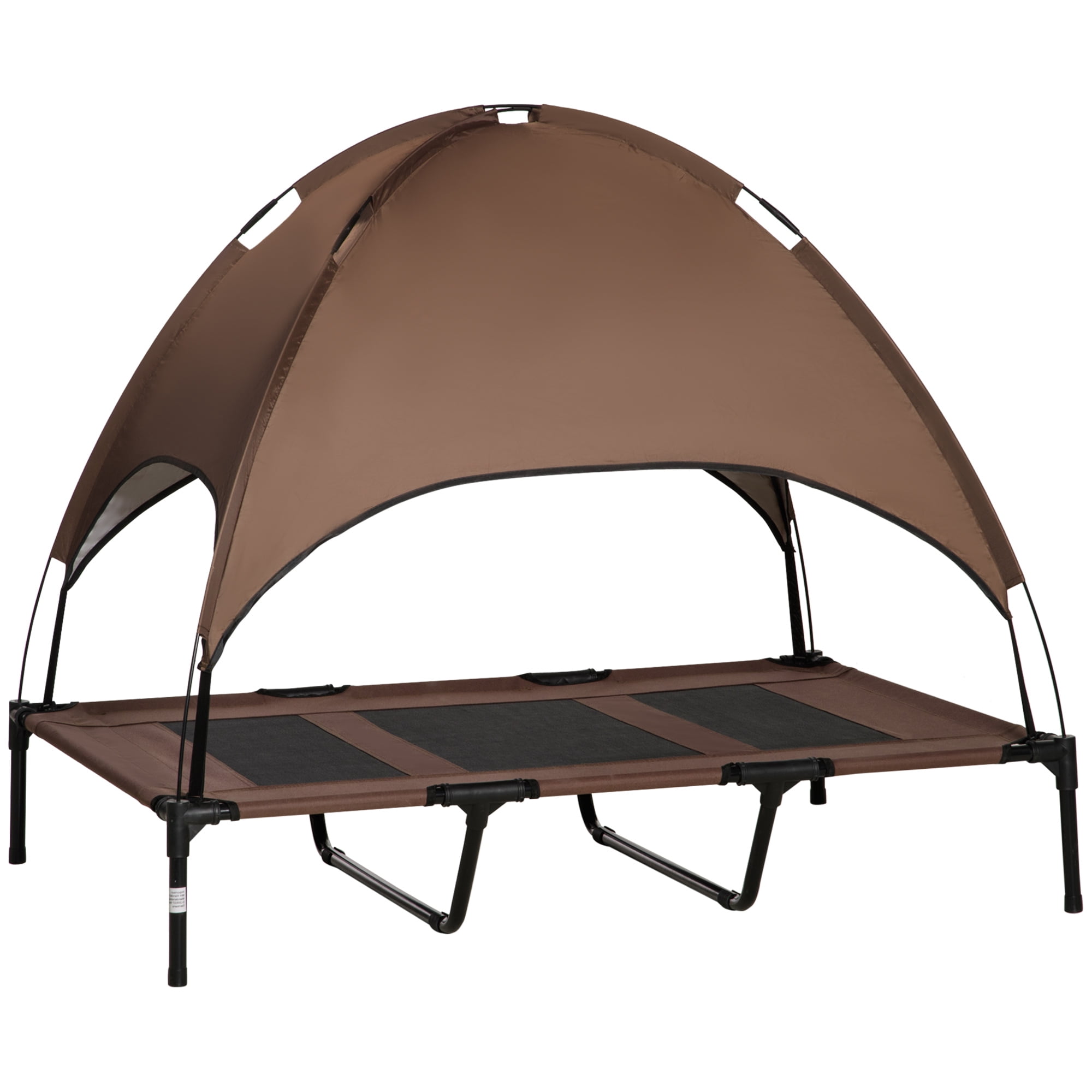 PawHut Elevated Dog Bed with Removable Canopy, Outdoor Dog Cot with UV Protection Canopy Shade, 48 inch Large Pet Bed for Camping, Coffee