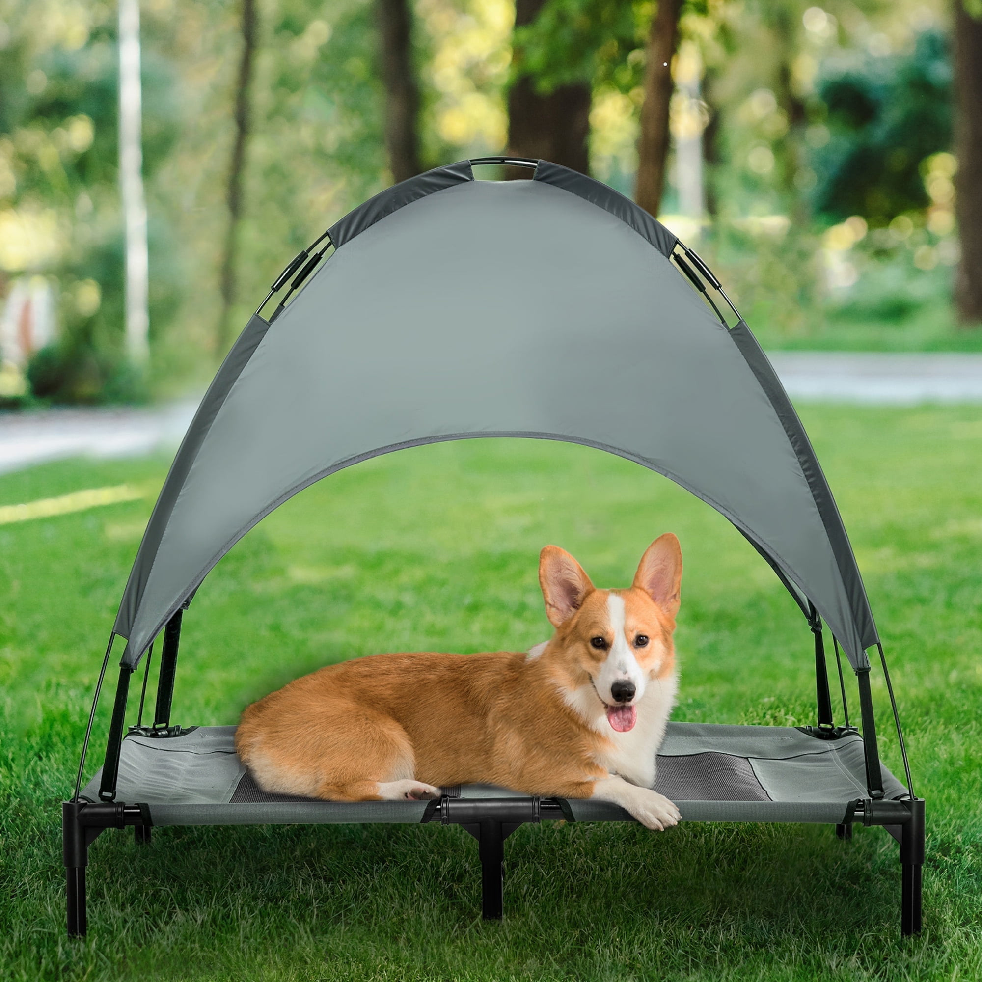 Large Gray Elevated Outdoor Orthopedic Dog Bed with Canopy