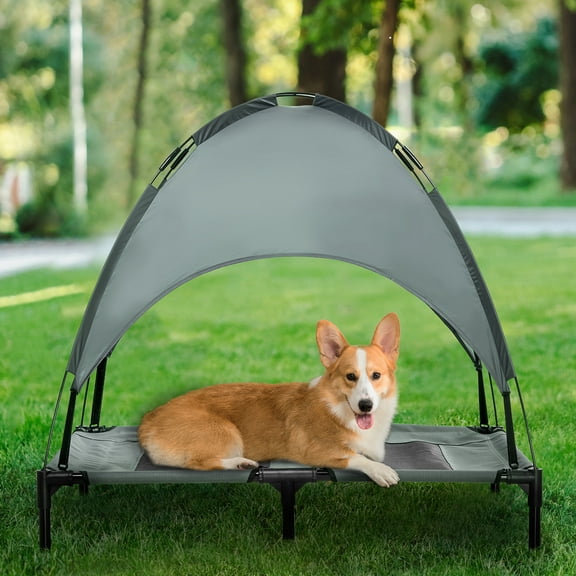 PawHut Elevated Portable Dog Cot Pet Bed with UV Protection Canopy Shade, 36 inch