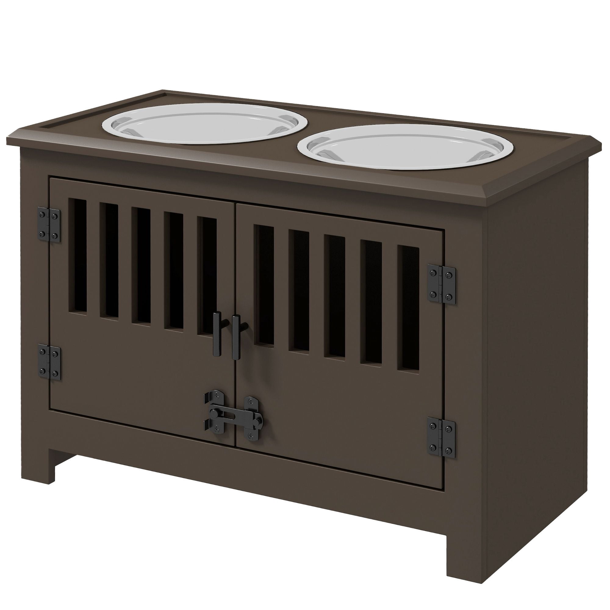 Dog Food Storage Cabinet with Bowls, Espresso - Pet Feeding Station for Large Dogs, Organizer with Stainless Steel Bowls & Space Saving Design