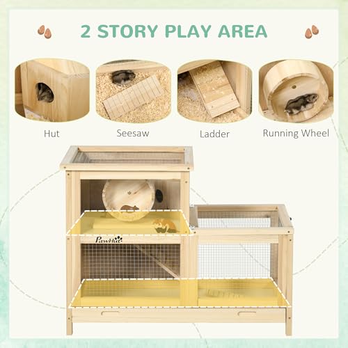PawHut Extra Large Wooden Hamster Cage with Sliding Tray, Large Hamster ...