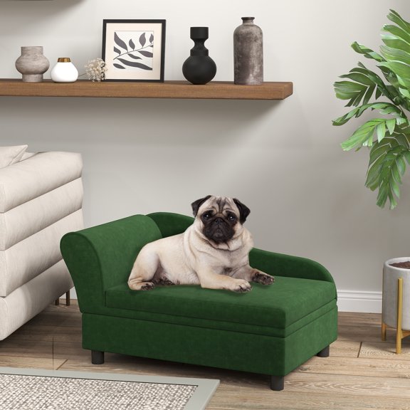 PawHut Fancy Dog Bed for Small Dogs with Hidden Storage, Small Dog Couch with Soft Foam, Dog Sofa Bed, Cushy Dog Bed, Pet Furniture for Puppies, Green