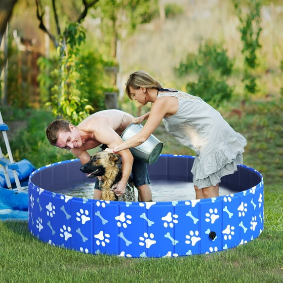PawHut Foldable Dog Bath Pool Portable Swimming Pool, 12" x 55", Blue