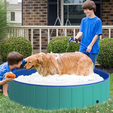 PawHut Foldable Dog Bath Pool Portable Swimming Pool, 12" x 55", Green