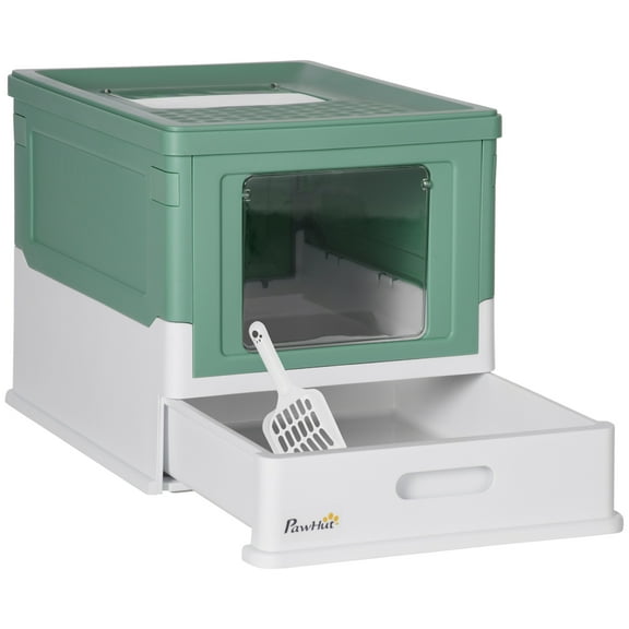 PawHut Fully Enclosed Cat Litter Box with Front Entry, Top Exit, Green