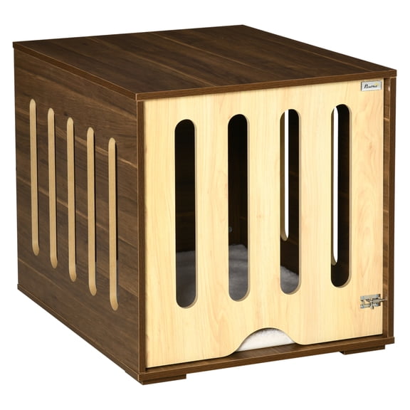 PawHut Furniture Style Dog Crate End Table with Removable Door Panel, Dog Crate Bed with Foam Cushion, Safety Lock, Indoor Use, for Small & Medium Dogs, Brown
