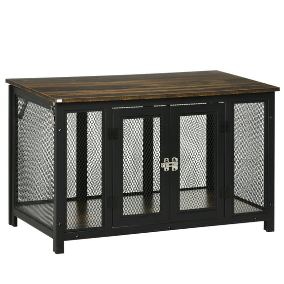 PawHut Furniture Style Dog Crate with Openable Top, Big Dog Crate End Table, Puppy Crate for Small Dogs Indoor, Spacious Interior, Pet Kennel, Brown, Black