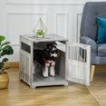 thumbnail image 1 of PawHut Furniture Style Dog Crate, Wooden End Table Pet Kennel with Lockable Door for Small Medium Dog Indoor Puppy Cage, Grey, 1 of 9