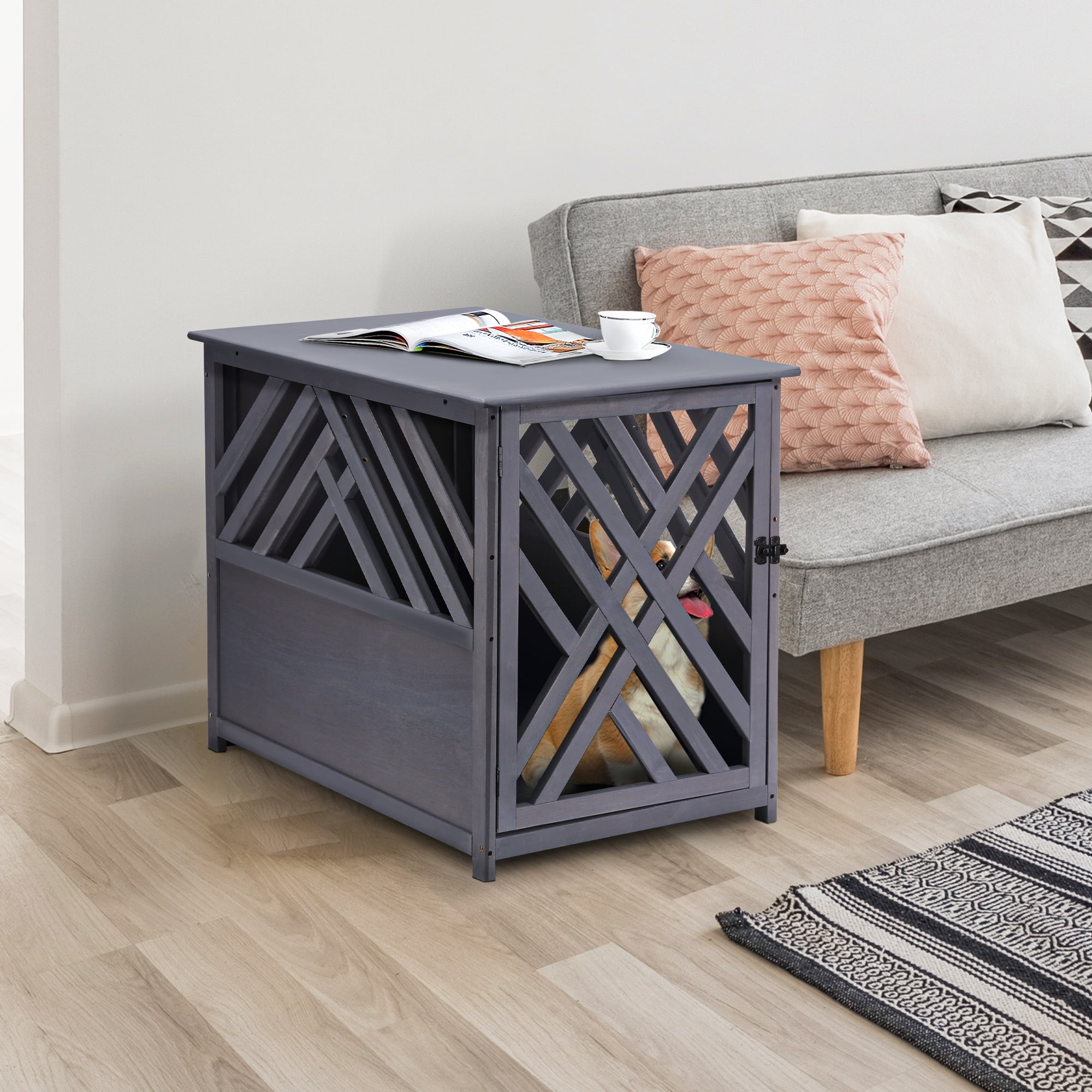 PawHut Furniture Style Wood Dog Crate End Table Decorative Dog Cage — free download