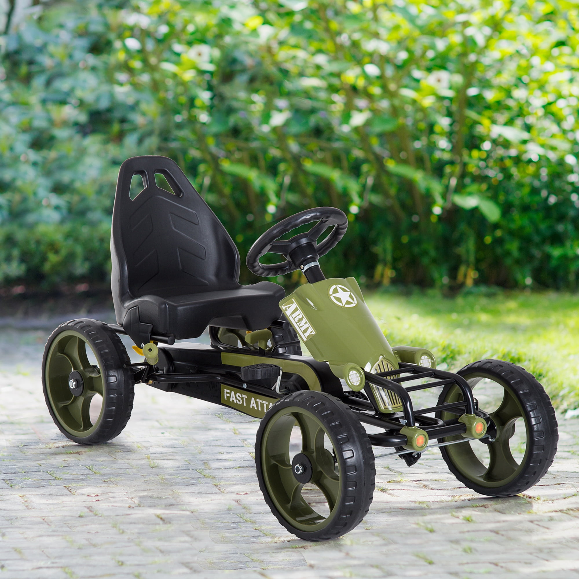Green Pedal Go Kart with Adjustable Seat and EVA Wheels