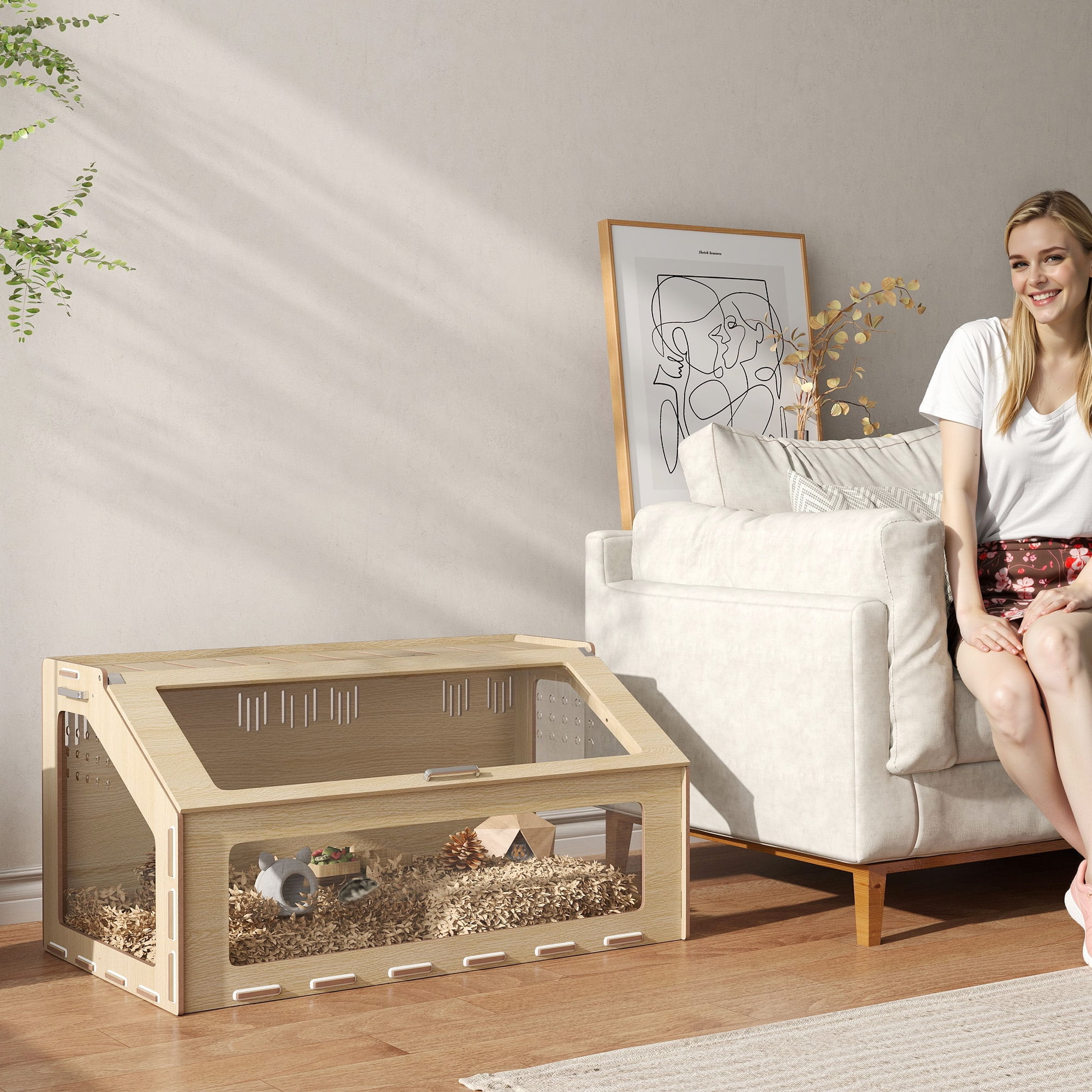 PawHut Hamster Cage Habitat with Acrylic Window & Openable Top, Small ...