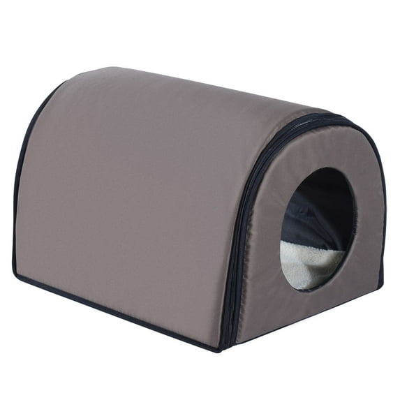 PawHut, Heated Outdoor Cat House, Brown, 21-in