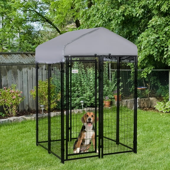 PawHut Heavy Duty 6' Metal Outdoor Kennel for Dogs with Protective Roof