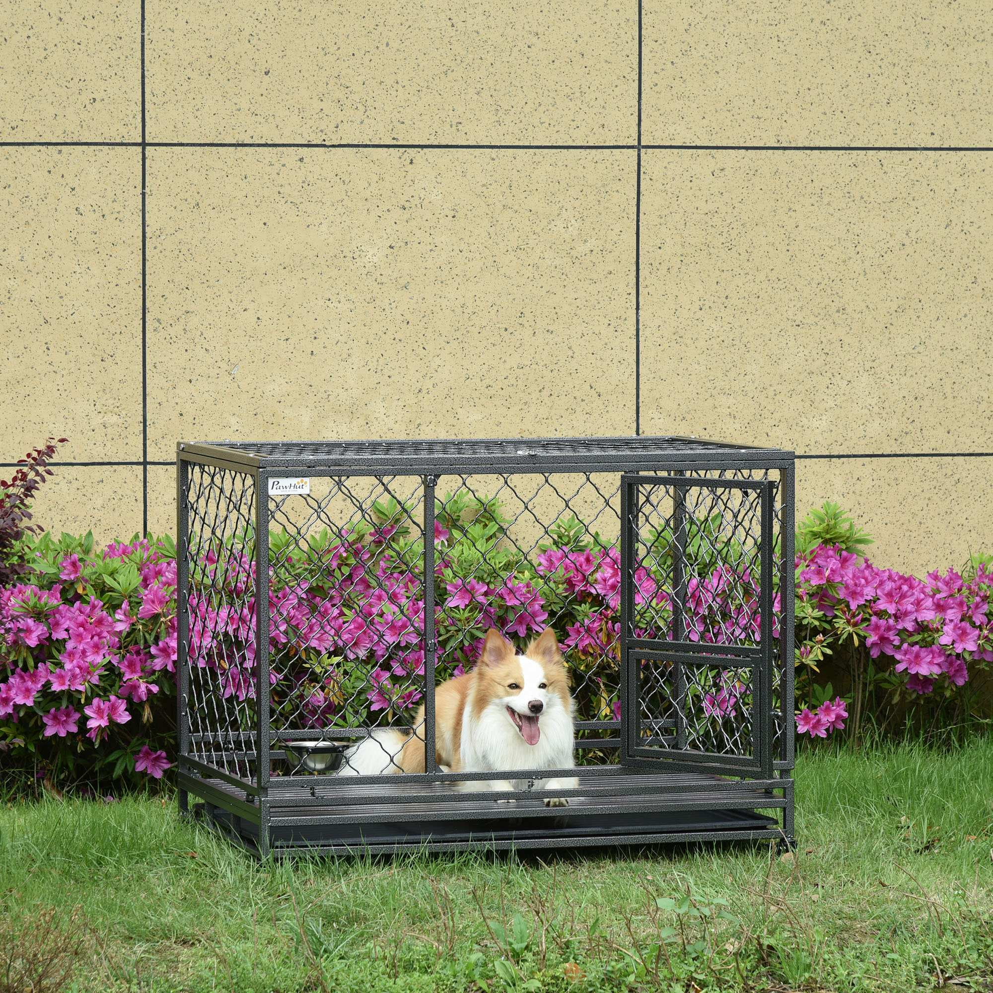 Heavy Duty Black Metal Dog Crate with Lockable Wheels