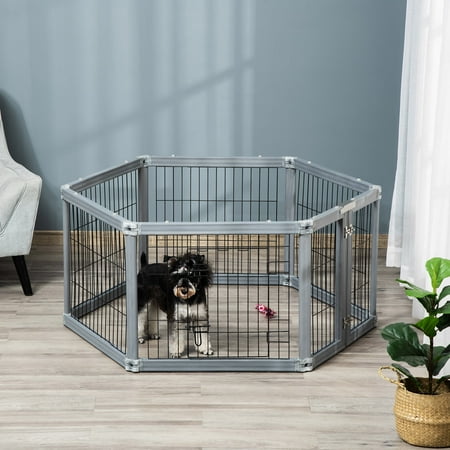PawHut Heavy-Duty Pet Playpen 6 Panels Foldable Dog Exercise Pen, w/ Door