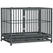 PawHut Heavy Duty Steel Dog Crate with Wheels, Gray, Large, 42"L