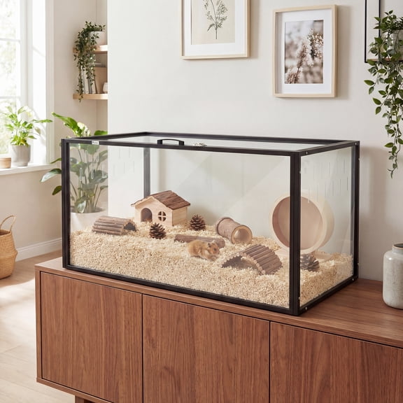 PawHut Large Acrylic Hamster Cage, Chewproof Guinea Pig Cage, Transparent Mice and Gerbil Habitat with Openable Top, for Hedgehog, Dwarf Hamster, Rat