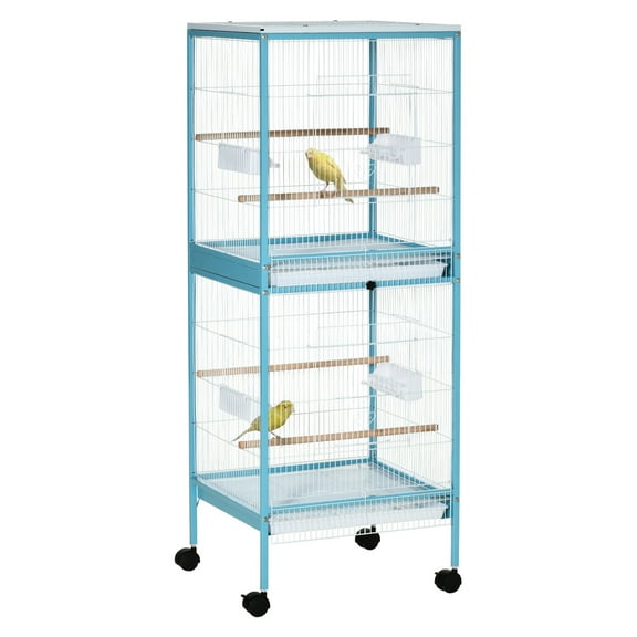 PawHut Large Bird Cage with 1.7 ft. Width for Wingspan, Bird Aviary Indoor with Multi-Door Design, Fit for a Canary, Finch, Conure, 55", Light Blue