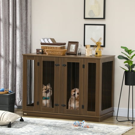 PawHut Large Furniture Style Dog Crate with Removable Panel Walnut