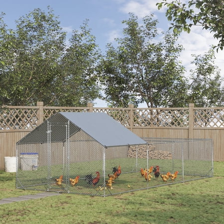 PawHut Large Metal Chicken Coop Walk-In Chicken Coop Hen House