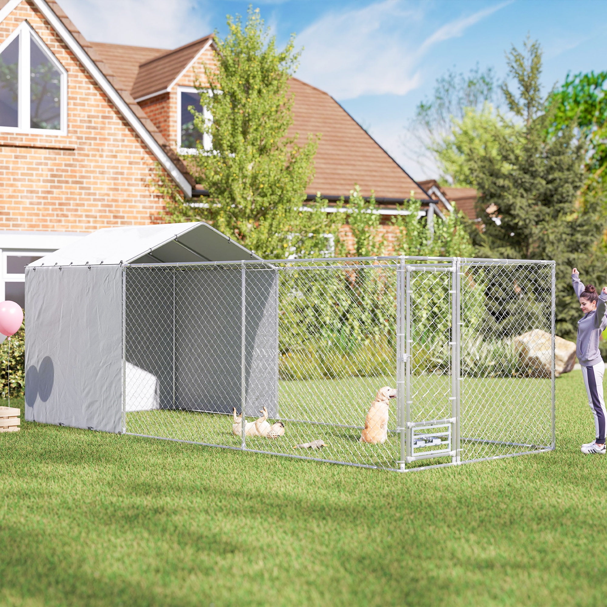 Large Outdoor Dog Kennel with Weather Resistant Cover
