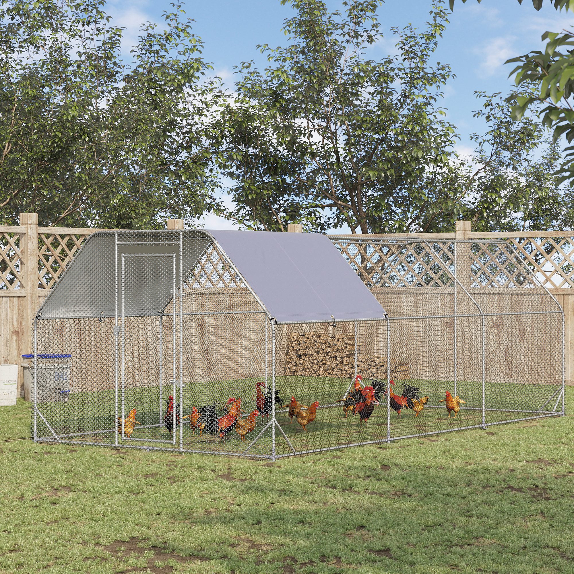 Large Silver Metal Walk-In Chicken Coop with Cover