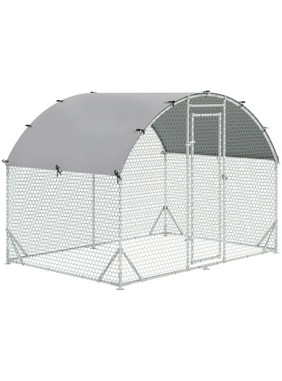 PawHut Metal Chicken Coop Walk-in Enclosure with Cover 9.2' x 6.2' x 6.5'